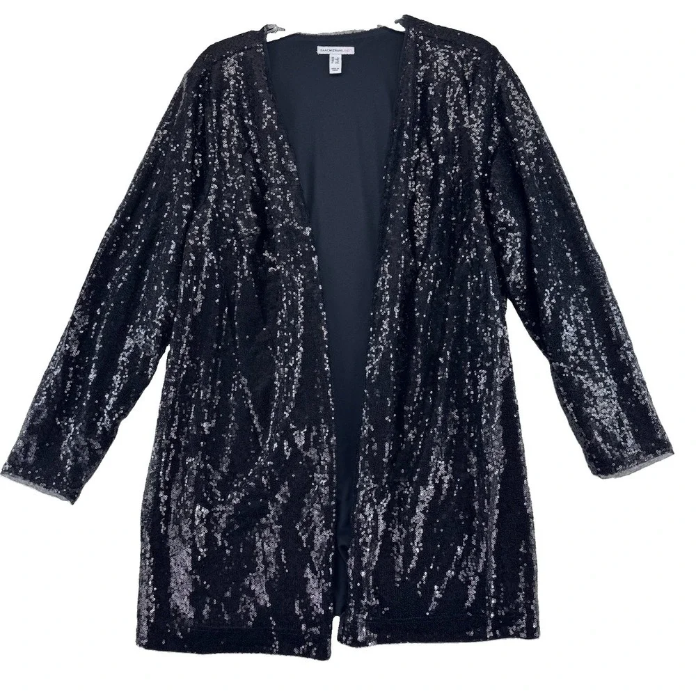 Isaac Mizrahi Live! Long Sleeve Sequin Cardigan Sweater Top Size 1X Black